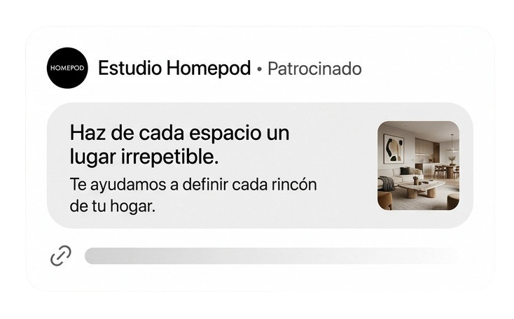 Ejemplo ilustrativo de un anuncio patrocinado de Estudio Homepod dentro de una conversación de chat.